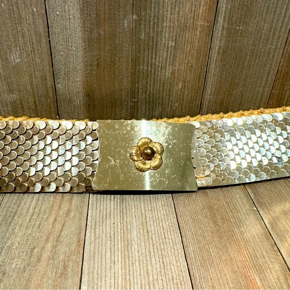 Vintage Gold Serpentine Scale Elastic‎ Statement Belt - Picture 1 of 6